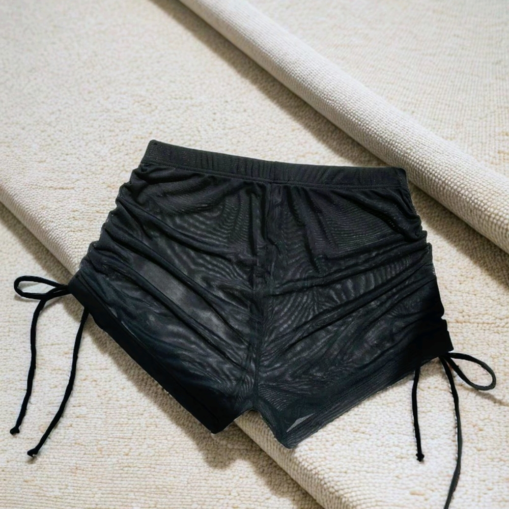 Black Sheer Swim Coverup Shorts - Picture 2 of 2